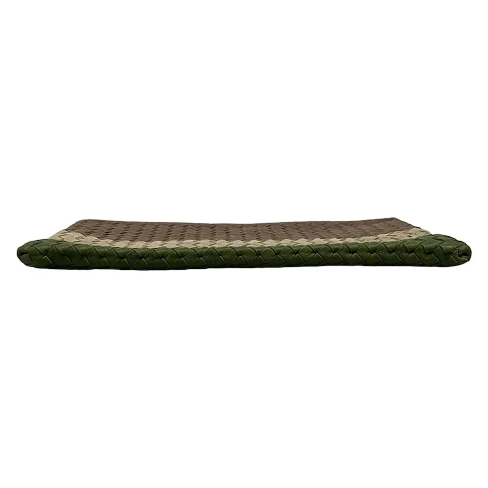 Bottega Veneta Intrecciato Clutch Bag Dark Brown Beige Dark Green